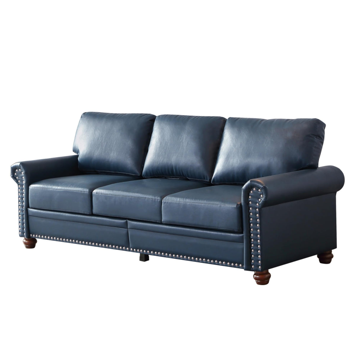 KEIKI 82.68" Chesterfield Sofa, Retro Style Upholstered Faux Leather PU Couch with Storage Space, Rolled Arm, Nailhead for Living Room Bedroom Office Apartment, Navy Blue KEIKI