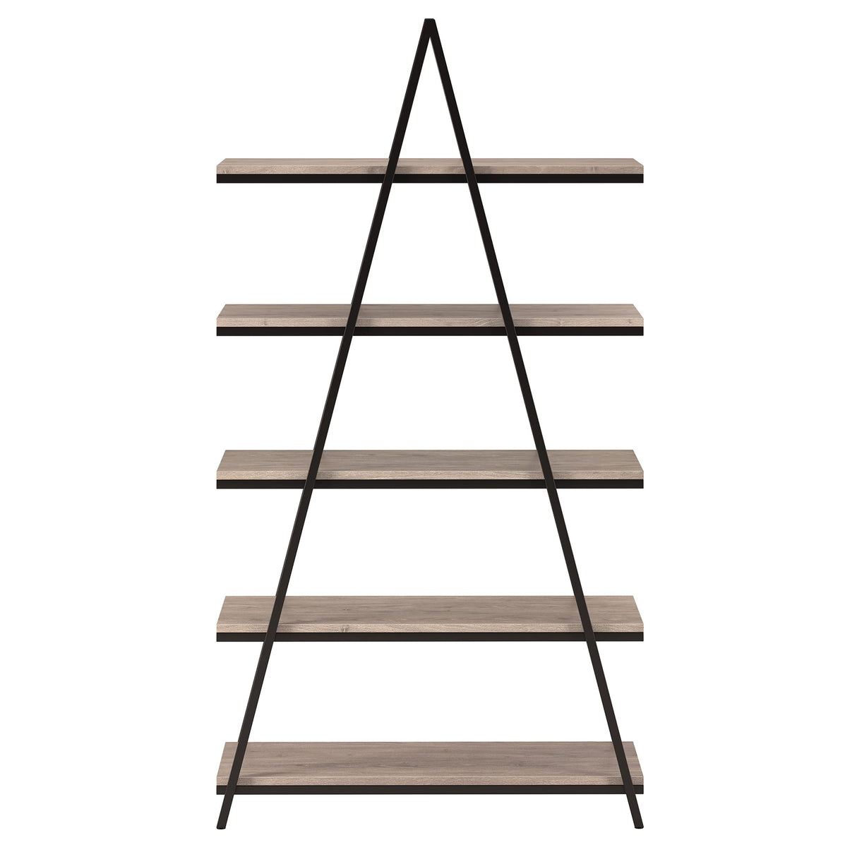 Henn&Hart 68'' Tall A-Frame Bookcase in Blackened Bronze/Antiqued Gray Oak, for Home, Living Room, Bedroom, Entertainment Room, Office Henn&Hart