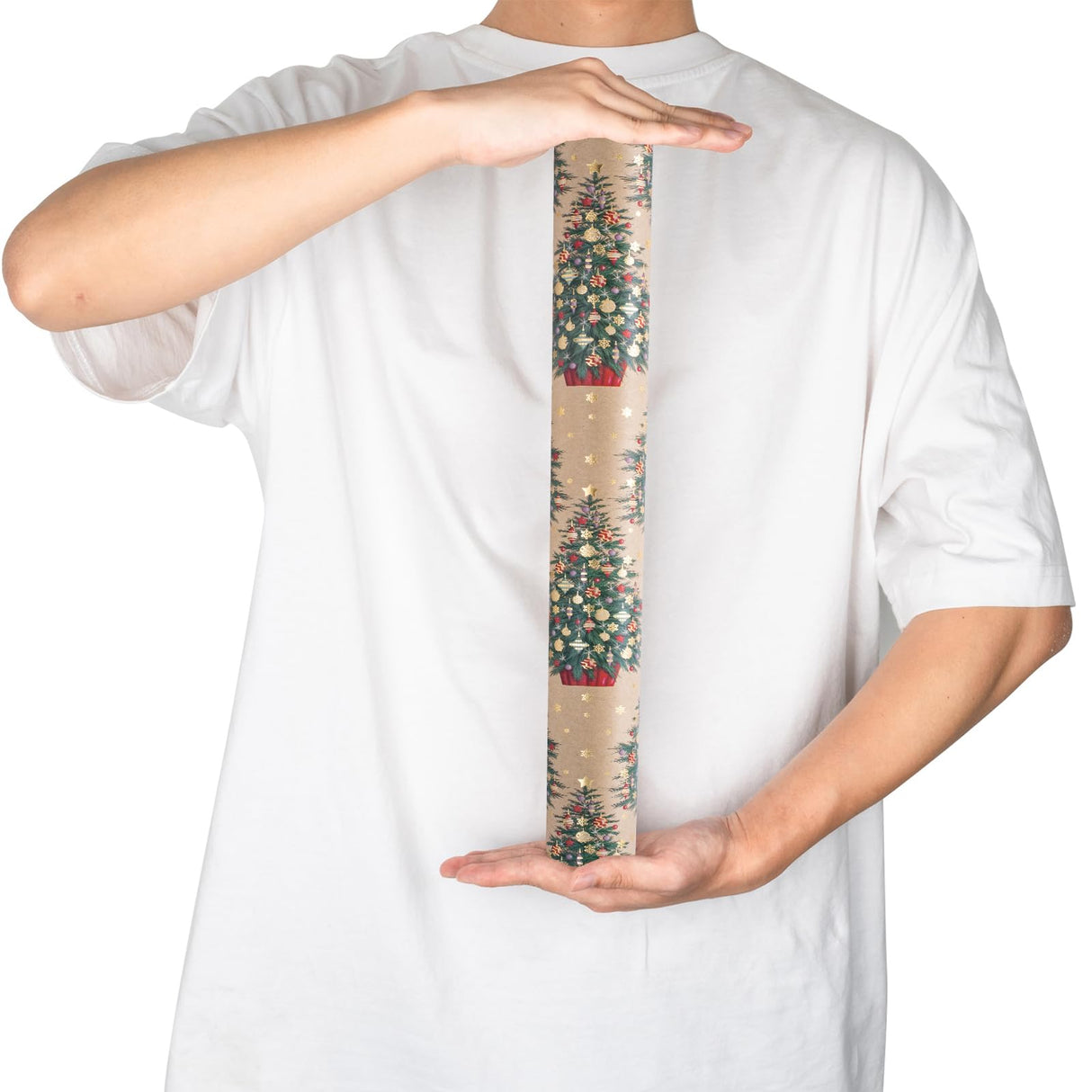 RUSPEPA Christmas Wrapping Paper Roll Gift Wrap - Mini Roll - Gold Foil Christmas Tree Kraft Wrapping Paper Roll, Great for Christmas, Winter and Holidays - 17 Inches X 16.4 Feet RUSPEPA