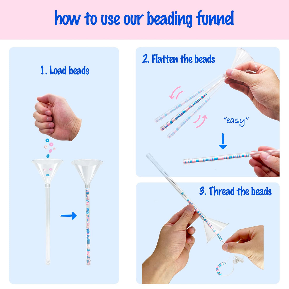 Xmada Beading Funnel - Beading Tools Kit for Clay Bead, 2 PCS Beading Tools for Jewelry Making with Beading Needles, Bracelets, Necklaces Making (2), Clear Xmada