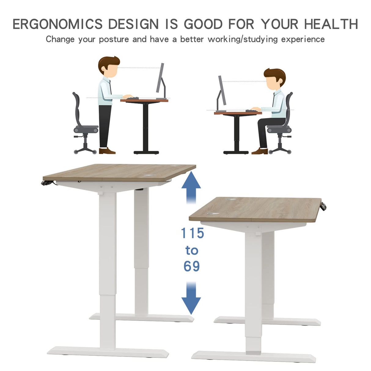 bilbil Electric Standing Desk 48 x 24 Inches, Height Adjustable Stand Up Desk Home Office Desks with 4 Memory Presets bilbil