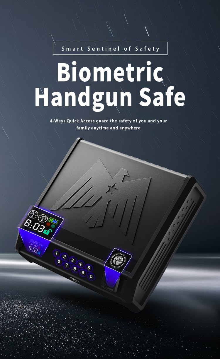 KASABLANK Gun Safe for Pistols - 3 Ways Unlock (Fingerprint/Digital PIN/Key) with Quick Access, LCD Temperature & Humidity Display, Solid Steel Safe for Home, Nightstand, Bedroom, Car and Cloakroom Generic