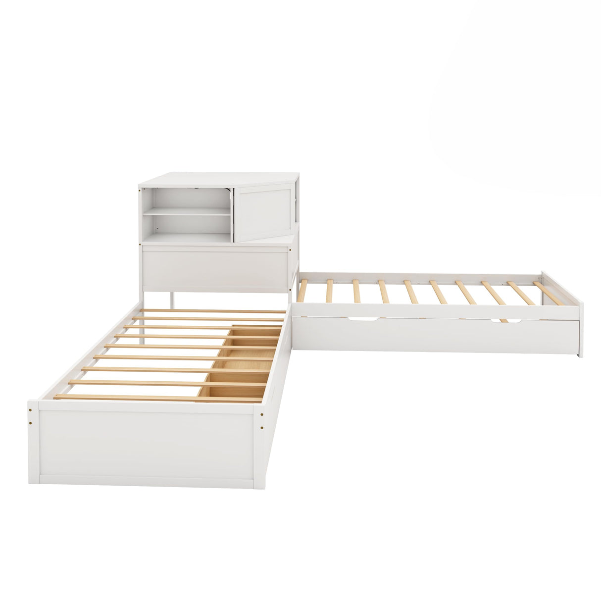 Merax L-Shaped Combination Twin Bed Frame with Trundle,Drawer,Built-in Desk,3-in-1 Design for Bedroom Merax