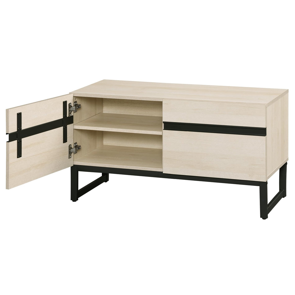 WAMPAT Modern TV Stand with Storage Cabinets for 40 Inch TV, Wood TV Entertainment Center TV Media Console Table with Metal Leg for Living Room,Light Oak WAMPAT