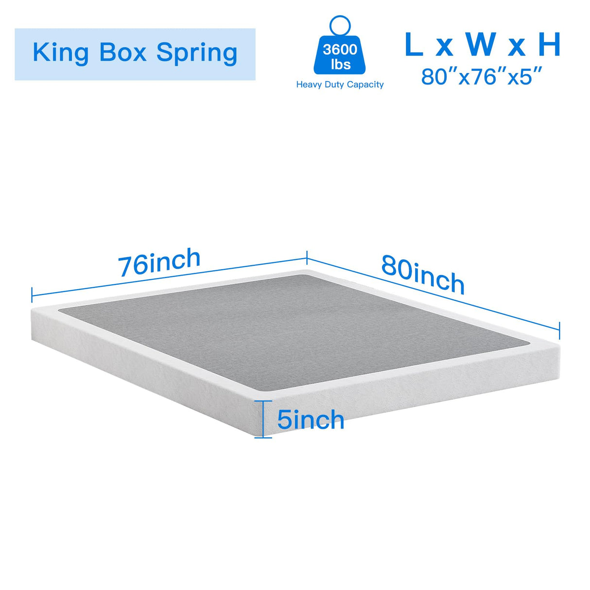 UOMEUR King Box Spring,5 Inch Low Profile Box Spring for King Bed,3500lbs Heavy Duty Metal Mattress Foundation Support with Easy Clean Fabric Cover,Non-Slip/Easy Assembly/No Noise/Box Spring Only UOMEUR