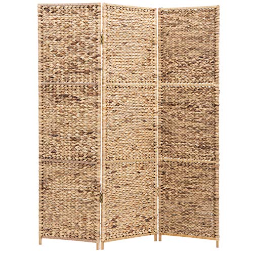 MyGift Handwoven Seagrass 3 Panel Room Divider Screen with Wood Frame, 6FT Folding Partition Room Divider, Brown 57.25''W x 70''H MyGift