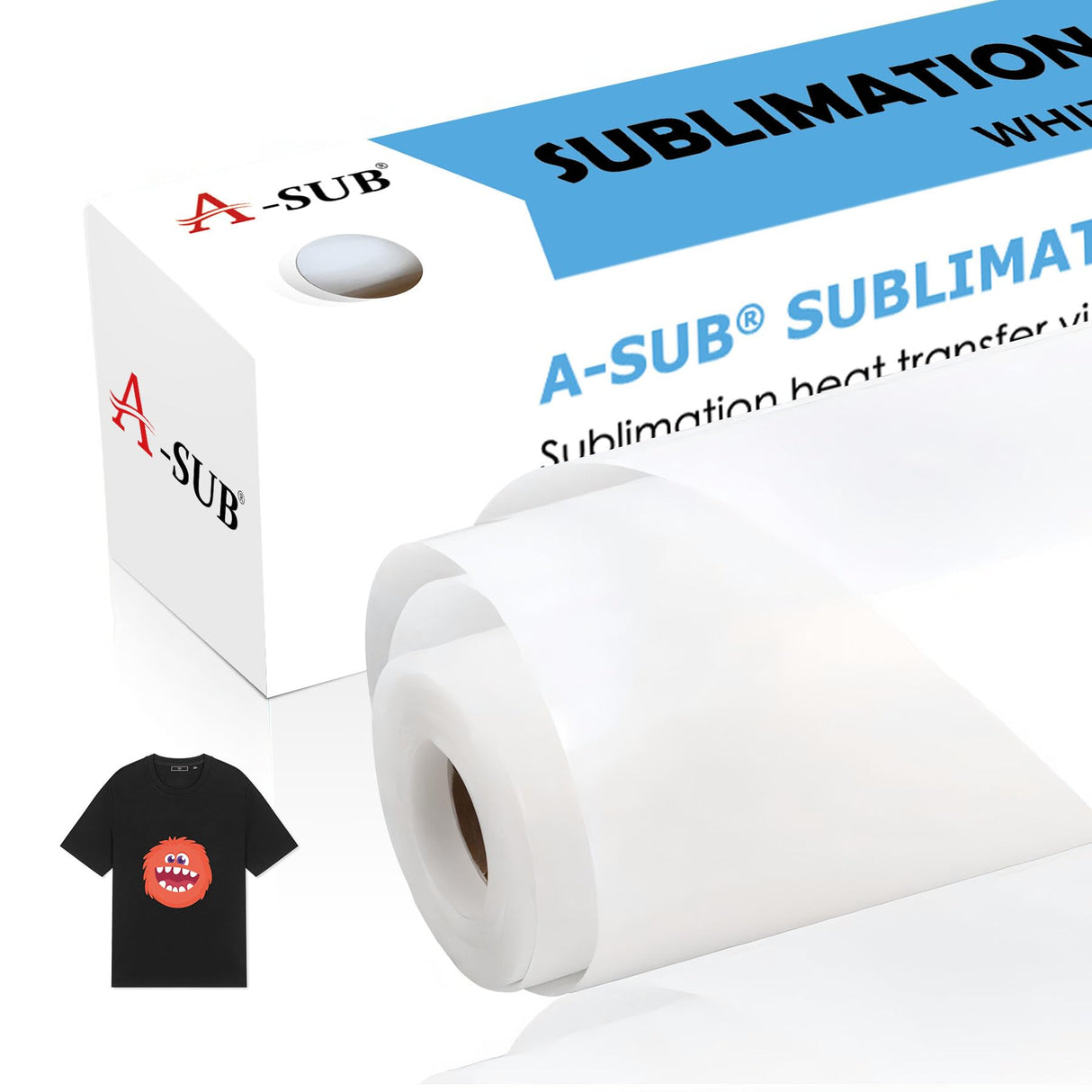 A-SUB Sublimation HTV for Dark and Light Fabric, 12" X 10FT Matte Sublimation Vinyl, White HTV Vinyl for Sublimation on Cotton Fabric - T-Shirt, Pillow, Bag A-SUB