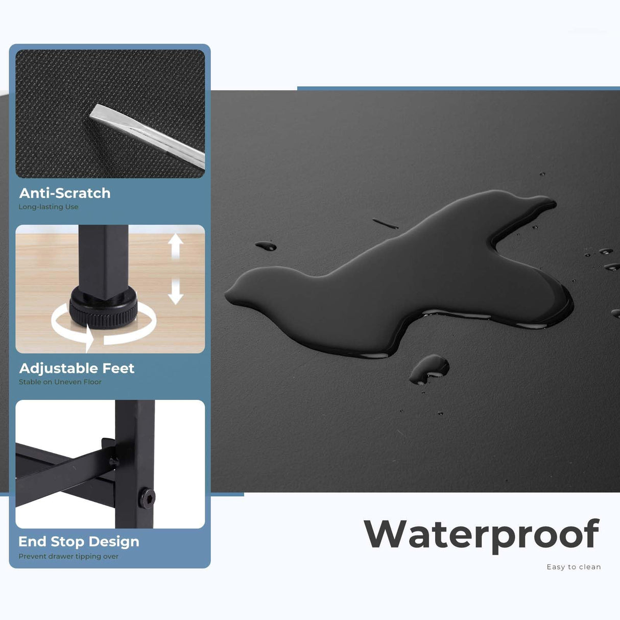 Night Stand Set of 2, Wide NightStands with 2 Drawers, Mid Century Small Nightstand with Adjustable Feets, Portable Bedside Table Set for Living Room, Entryway, Bed Room, Black (2PCS) WoodArtSupply