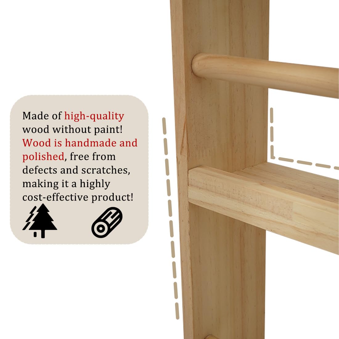 Morimoe Wall-Mounted Wooden Kids Bookshelf with Hooks - Space-Saving Organiser for Toys and Books morimoe