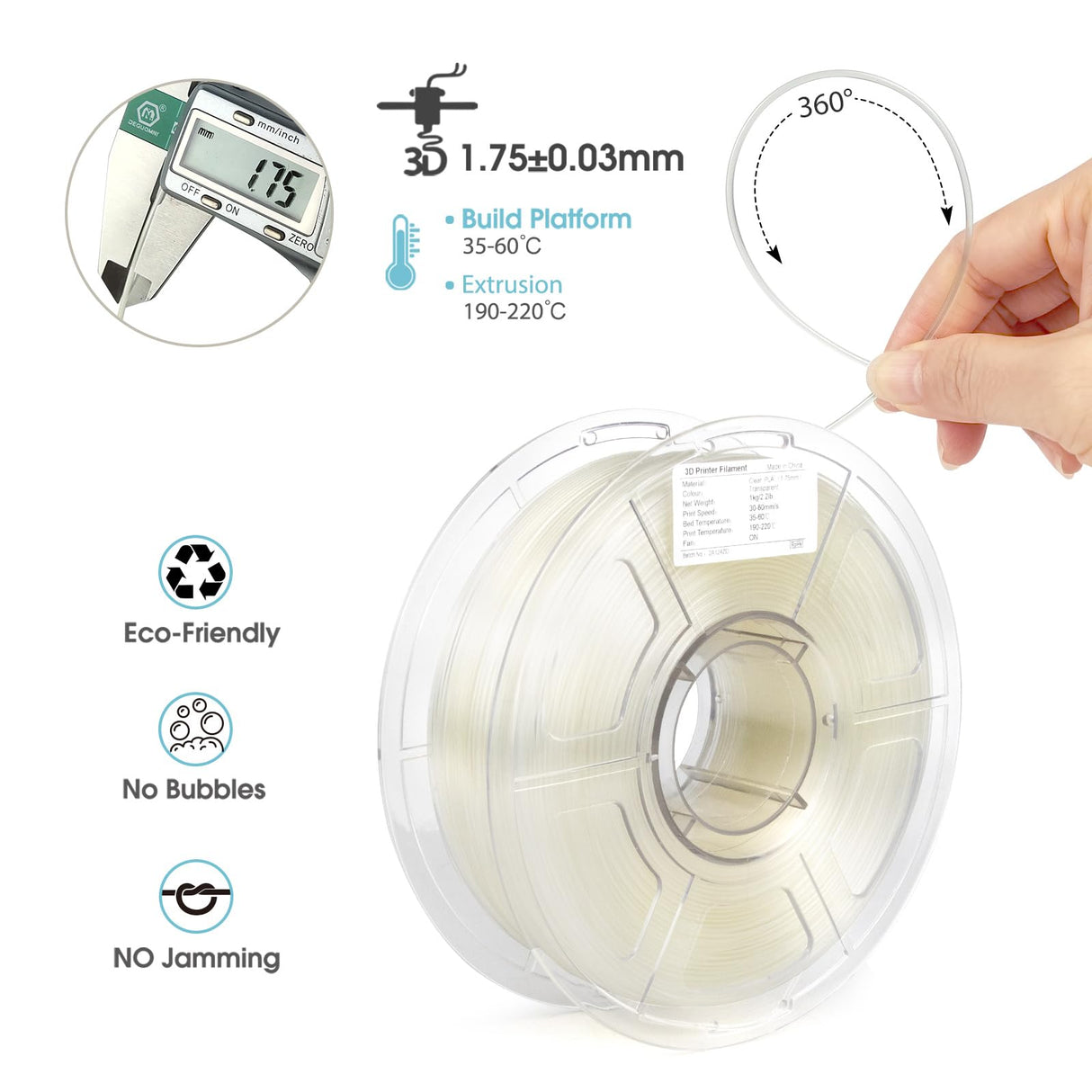 iSANMATE High Speed Transparent 3D Printer Filament, Clear PLA 1.75mm, Fast Printing Speed, Dimensional Accuracy 0.02mm, 1kg Spool (2.2lbs) iSANMATE