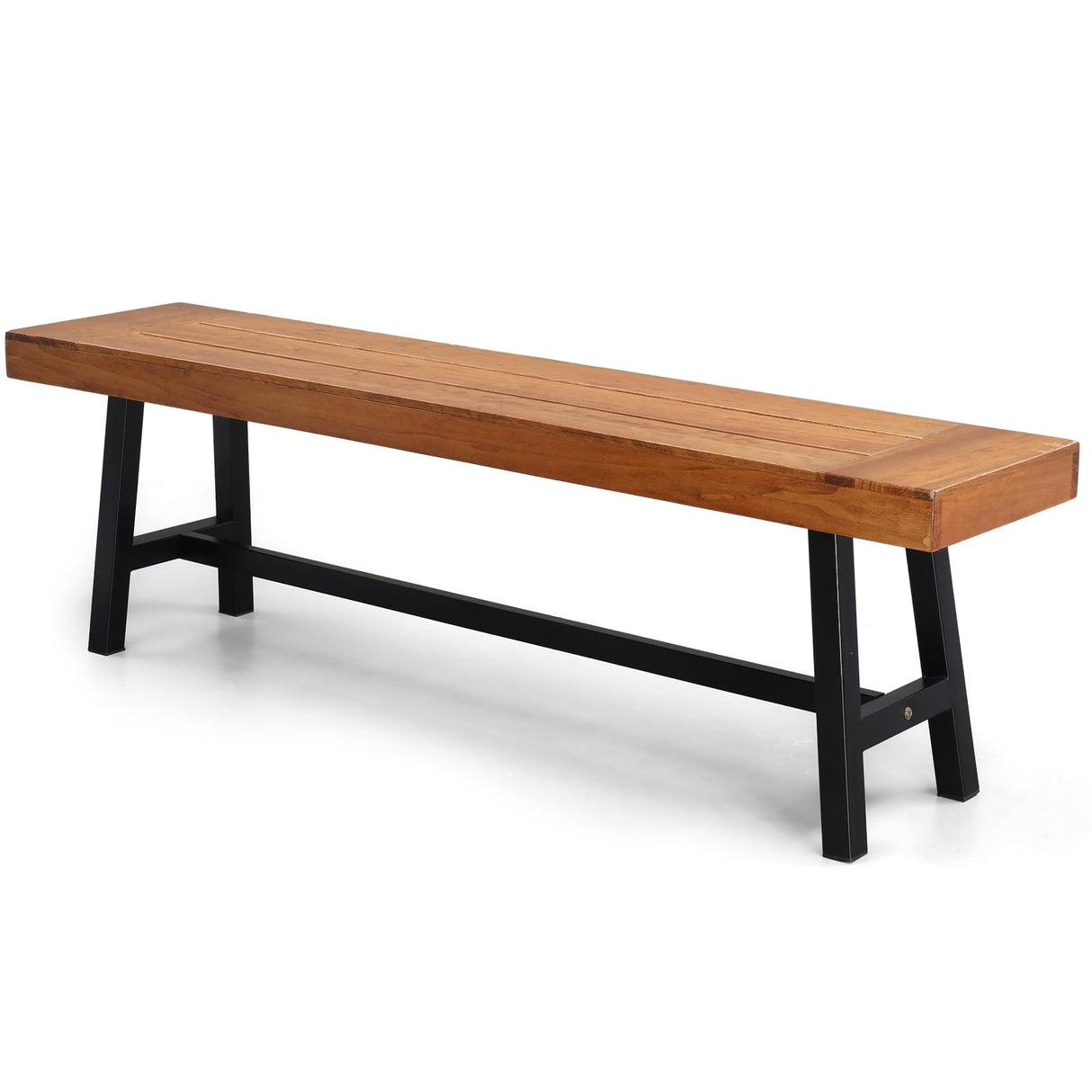 VINGLI Outdoor Bench with Metal Legs Rustic, Wood Dining Bench Indoor Outdoor Porch Benches for Yard Garden Dining (63in) VINGLI