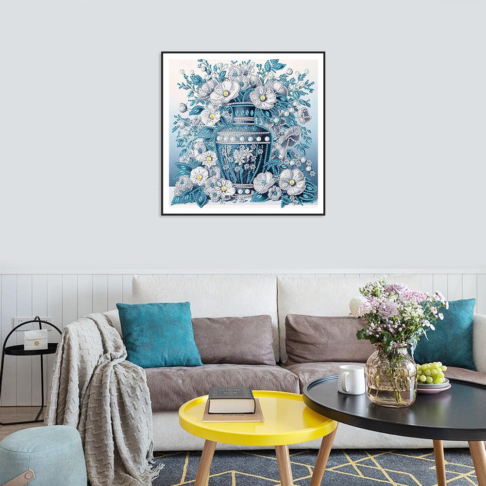 Stalente Diamond Painting Kits for Adults Flower, 5D Special Shape Diamond Art Kits for Beginners, Crystal Rhinestones Diamond Painting for Home Wall Decoration Gift 12×12inch, Vase Stalente