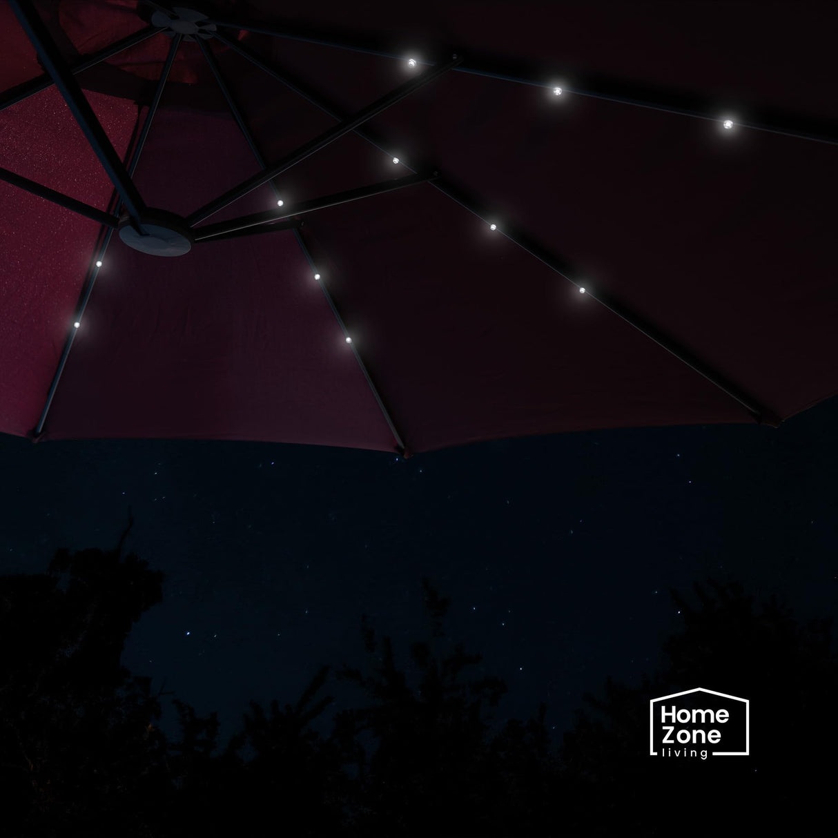 Home Zone Living 15x9 Ft Double Head Patio Umbrella with Base, 36 LED Lights, Sand Bags, UV Resistant & Waterproof, 213 LBS Total Weight, Burgundy Red Home Zone Living