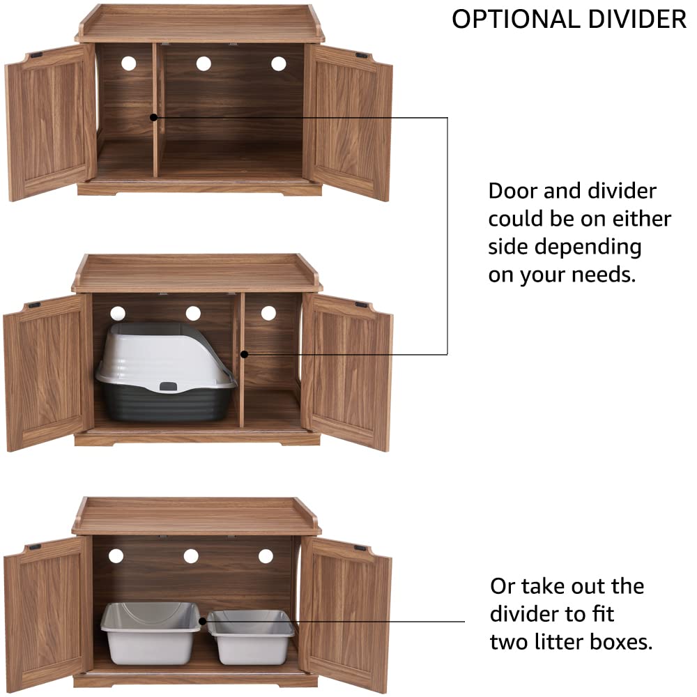 unipaws Cat Litter Box Enclosure Furniture, Hidden Litter Box Cover Washroom, Dog Proof Cabinet House for Large Cat, Hideaway Litter Box, Walnut unipaws