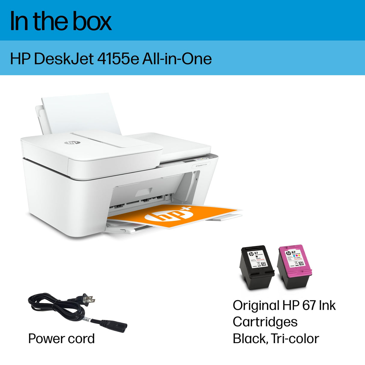 HP DeskJet 4155e Wireless Color Inkjet Printer, Print, scan, copy, Easy setup, Mobile printing, Best-for home, 3 months of Instant Ink included,white HP