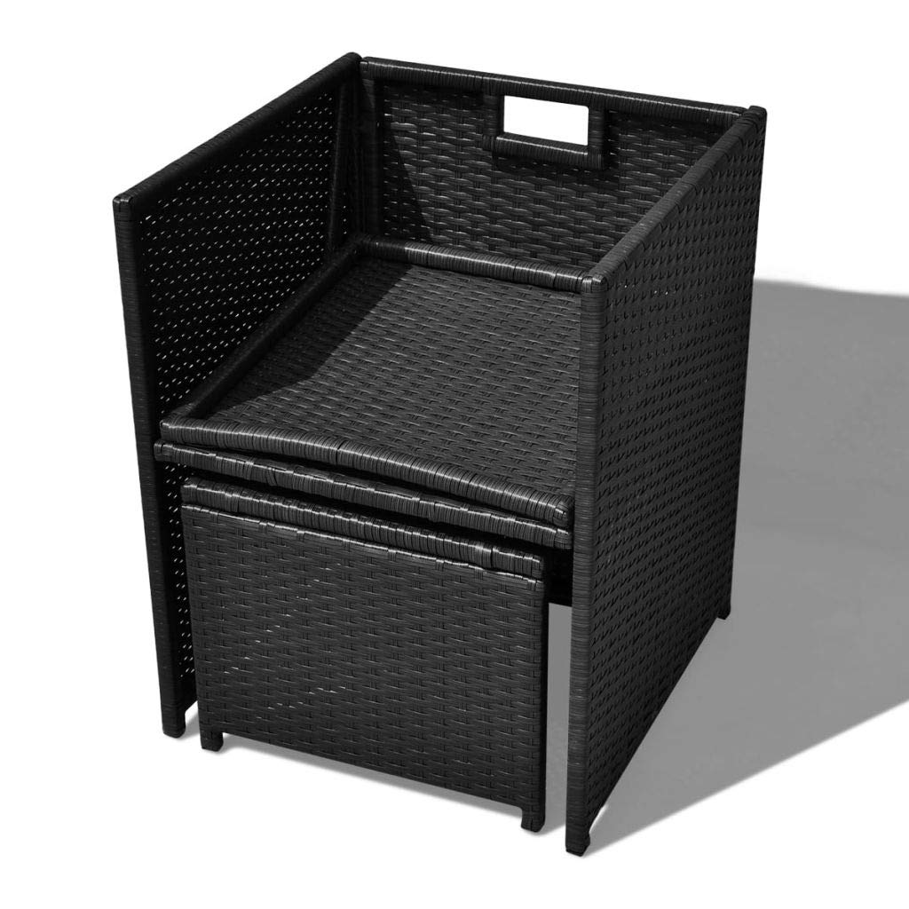 FAMIROSA 11 Piece Outdoor Dining Set Poly Rattan and Acacia Wood Black FAMIROSA
