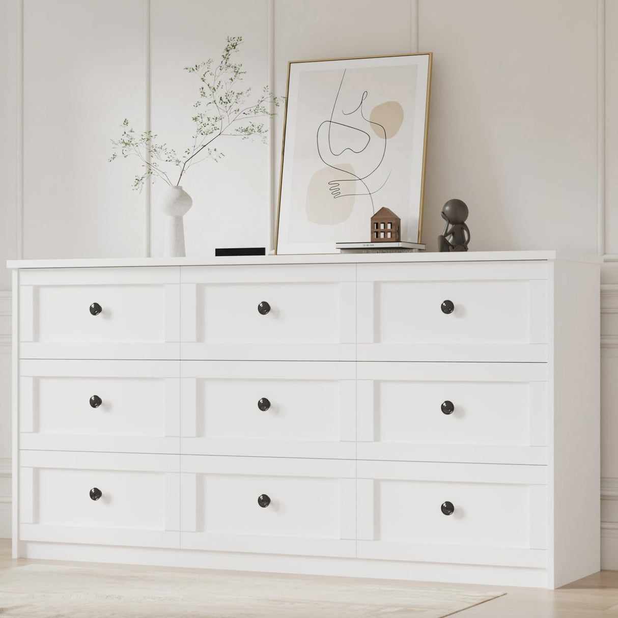 CHUWELL 9 Drawer Double Dresser for Bedroom, 59.1" Wide White Dressers & Chests of Drawers with Large Capacity Storage,Dresser for Bedroom CHUWELL