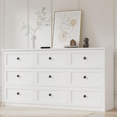 CHUWELL 9 Drawer Double Dresser for Bedroom, 59.1" Wide White Dressers & Chests of Drawers with Large Capacity Storage,Dresser for Bedroom