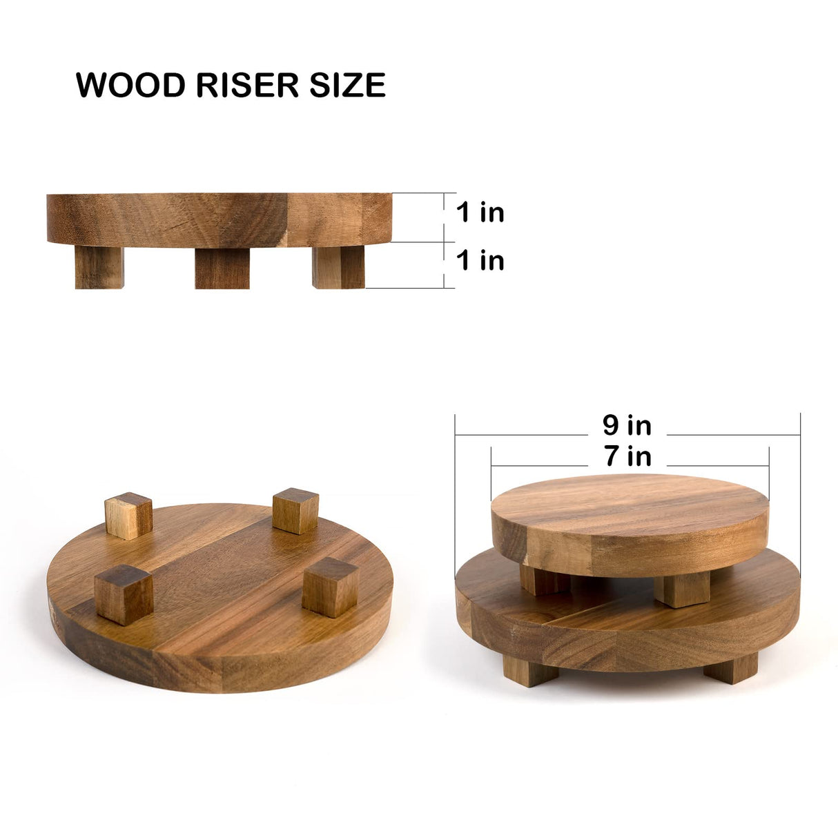 Mavurve Wood Riser 2Pcs 7-9 Inch Wood Pedestal Stand Round,Wood Risers for Decor Farmhouse,Natural Acacia Wood Stand for Display Wooden Risers for Kitchen/Bathroom Counter/Plant Stand Mavurve
