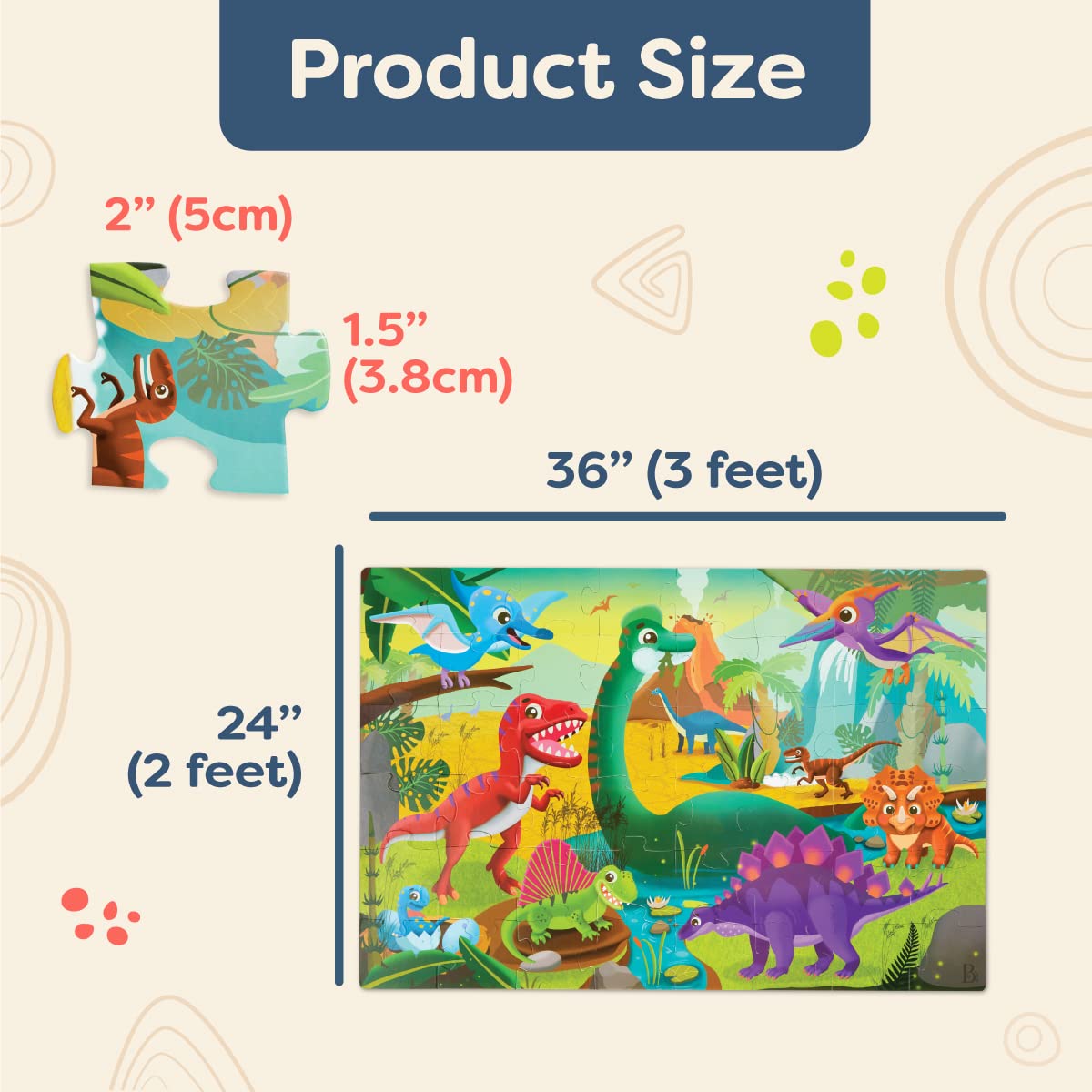 B. toys- Gigantic Jigsaw - Dinosaurs- Floor Puzzle – 48-Piece Dinosaur Puzzle – Large 2 x 3 Feet Jigsaw Puzzle for Kids – Educational & Developmental Toys – 3 Years + B. toys