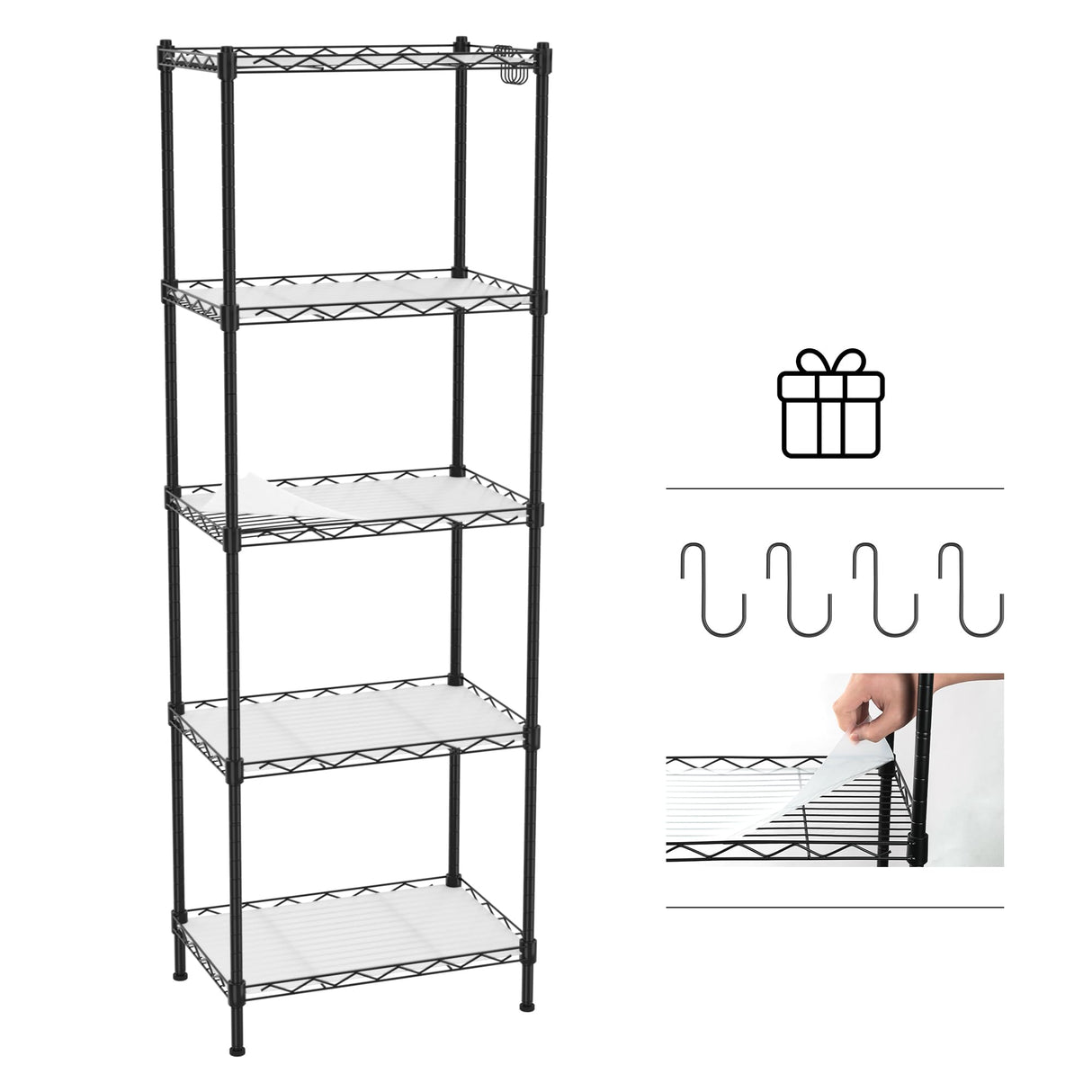 WORKPRO Storage Shelves, 5-Tier Metal Shelving, Garage Wire Rack, 17-3/8"W x 11-1/2"D x 51-1/2"H, 550 LBS Load Capacity, Standing Food Shelving Unit, Adjustable Shelf for Kitchen Pantry Closet Garage WORKPRO