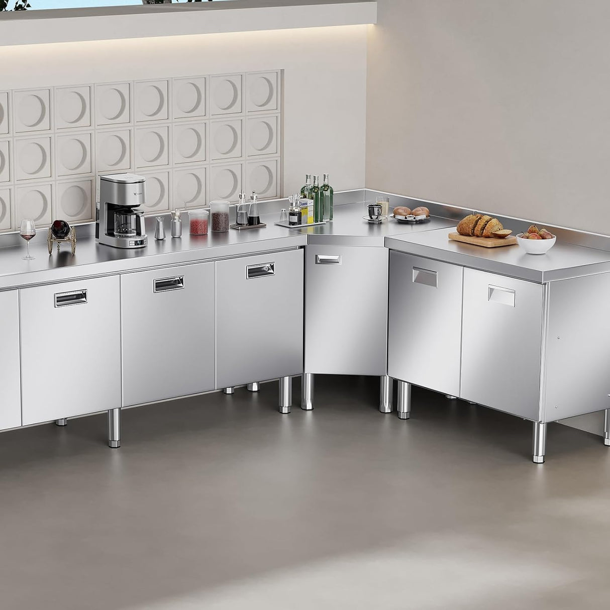 ZZV Stainless Steel Table Cabinet for Prep & Work 21 x 59 Inch, Heavy Duty Prep Table with 3 Pull-Out Doors, Commercial Workbench with Cabinet for Kitchen, Restaurant, Hotel, Garage, and Warehouse ZZV