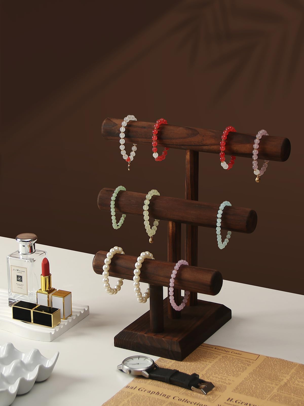 Julysky Bracelet Holder Stand, Bracelet Display with 3 Tier,Jewelry Organizer Stand for Necklaces Bangles and Watches(solid wood) Julysky