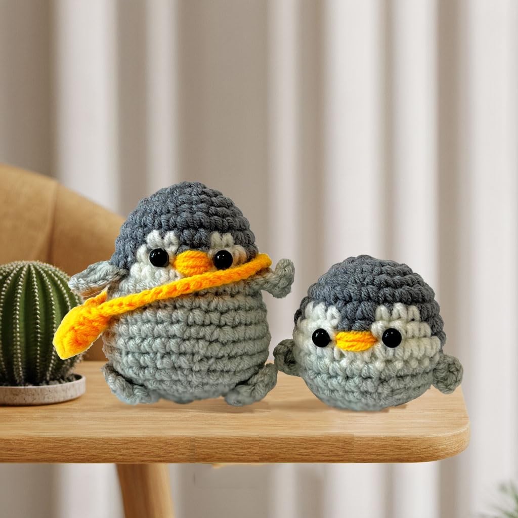 Weronique Penguin is a Challenging Crochet kit for Beginners, Step-by-Step Crochet Tutorial Help The Crafter to Easily Get Started, DIY Crochet Knitting Material Kit Included All The Necessary Tools Weronique