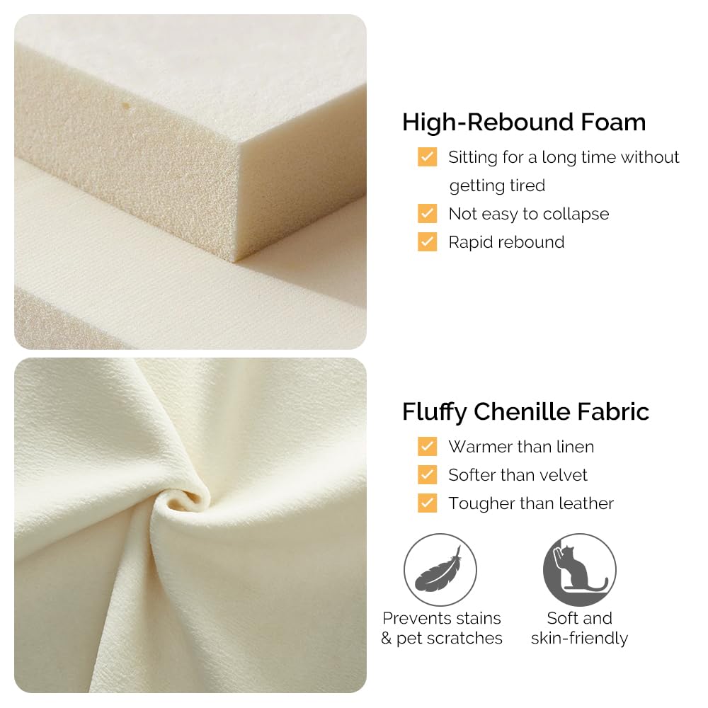 Tabaray 139" Oversized Boneless Couch, Chenille Curved Sofa, Minimalist Modular Sectional Sofa Set with Removable Backrests, 3 Pillows, Deep Seat, Modern Couches for Living Room, Bedroom, Beige Tabaray