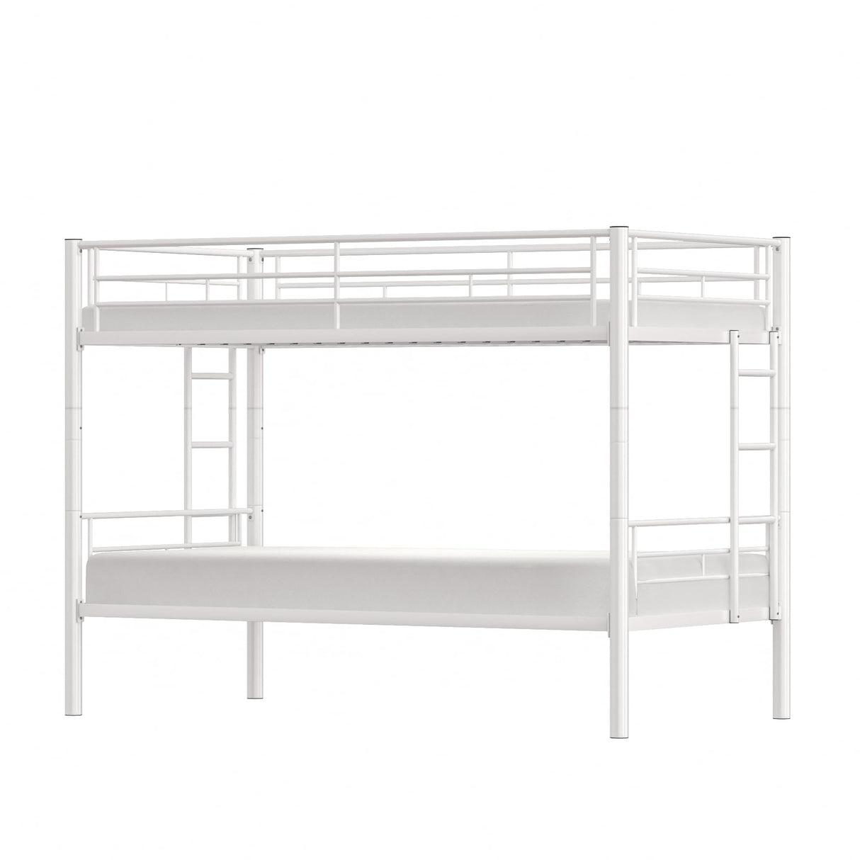 VECELO Twin Over Twin Bunk Bed with Built-in Ladder and Safety Guardrail, Heavy Duty Metal Bunkbeds, Space Saving, No Box Spring, White VECELO