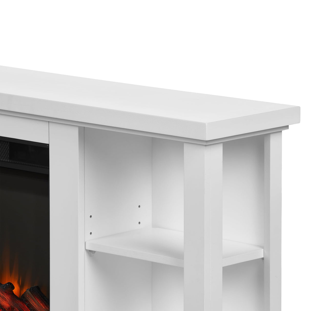 Real Flame Penrose 58" Slim Electric Fireplace TV Stand for TVs up to 55 inches, Entertainment Center with Adjustable Shelves and Storage, TV Stand for Living Room and Bedroom, Remote Control, White Real Flame