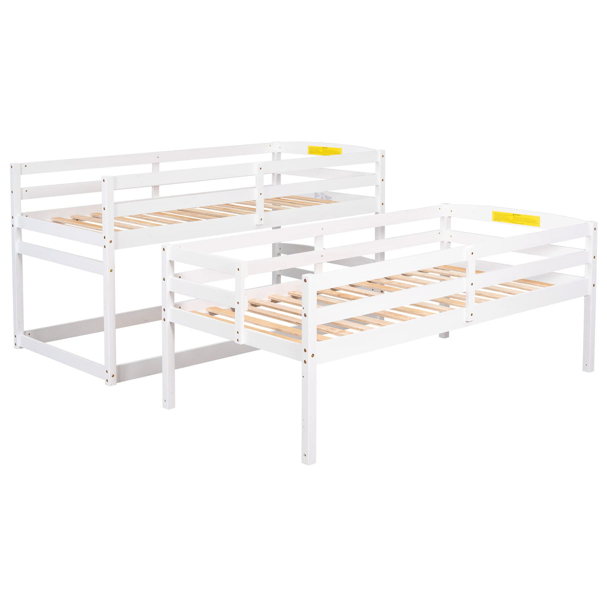 Bellemave Triple Bed for Kids with Staircase, Wood Triple Bunk Bed, Can be Divided Into 2 Separate Beds, No Box Spring Needed, White Bellemave