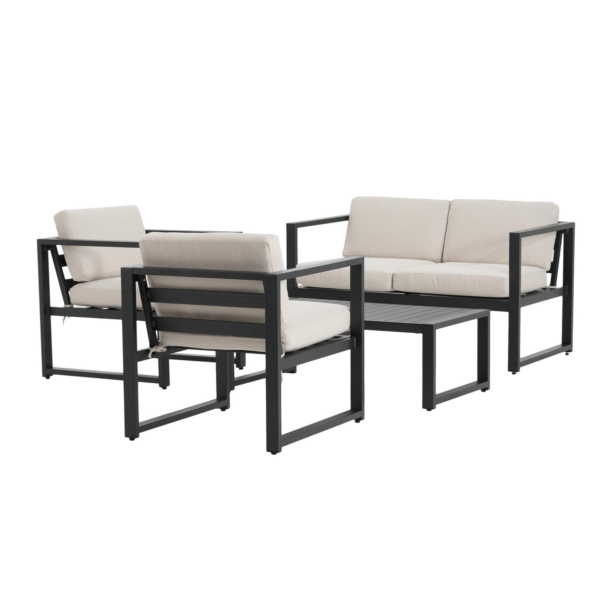 Christopher Knight Home Tundr Outdoor 4 Seater Chat Set with Coffee Table, Patio Conversation Sets, Sectional Aluminum Furniture Set with Cushions, 2 Chairs and Loveseat Set, Black Finish + Beige Christopher Knight Home
