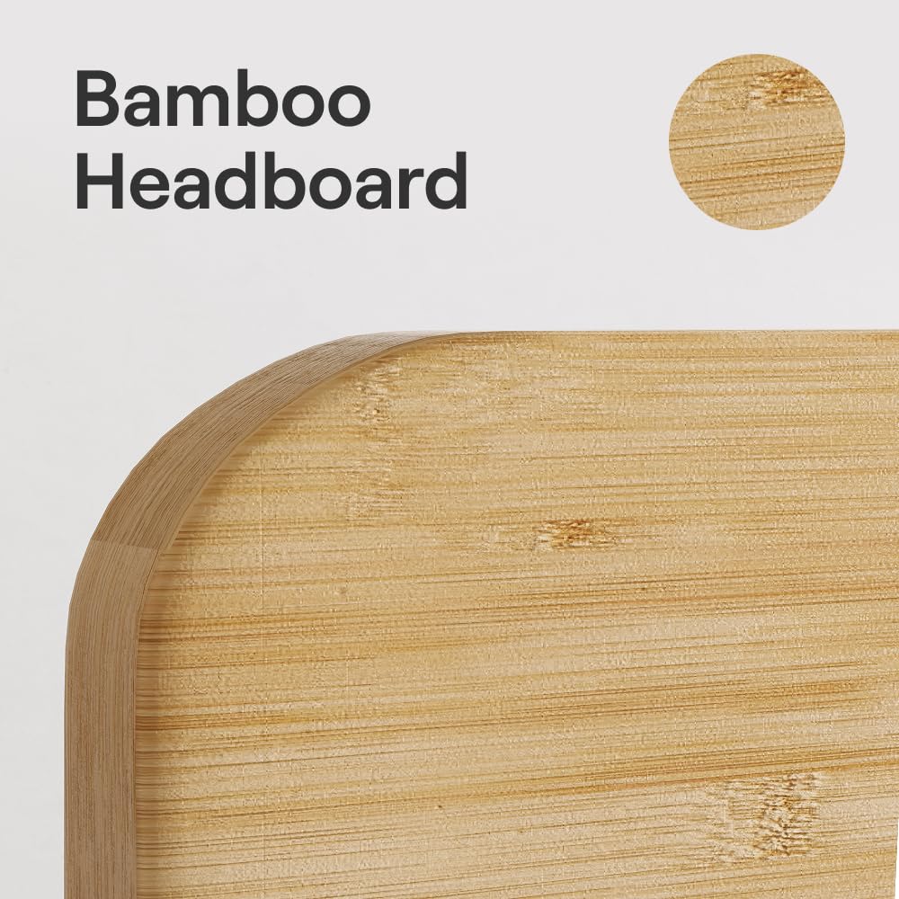 Nectar Bamboo Platform Bed Frame - Queen - Natural - Floating Center Support Legs - 12” Height - Easy Tool Free Set Up - Contemporary and Durable - Sturdy Wooden Support Slats - Holds Up To 800 Pounds Nectar