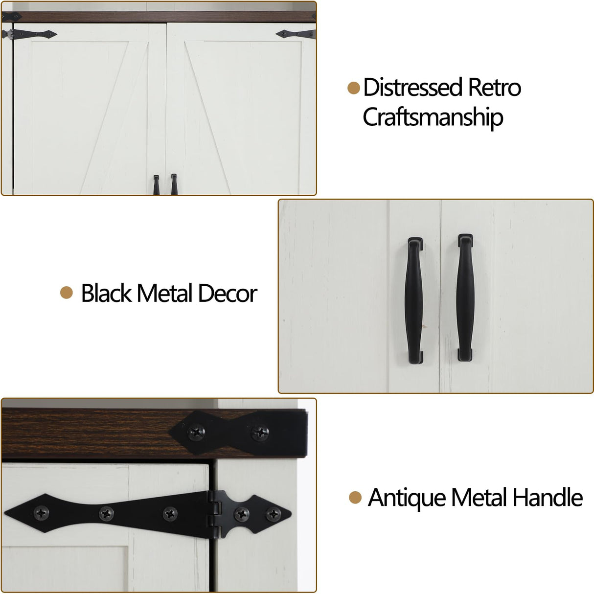 Farmhouse Tall Storage Cabinet with Adjustable Shelves and Barn Doors - 71in White Kitchen Pantry Hlivelood