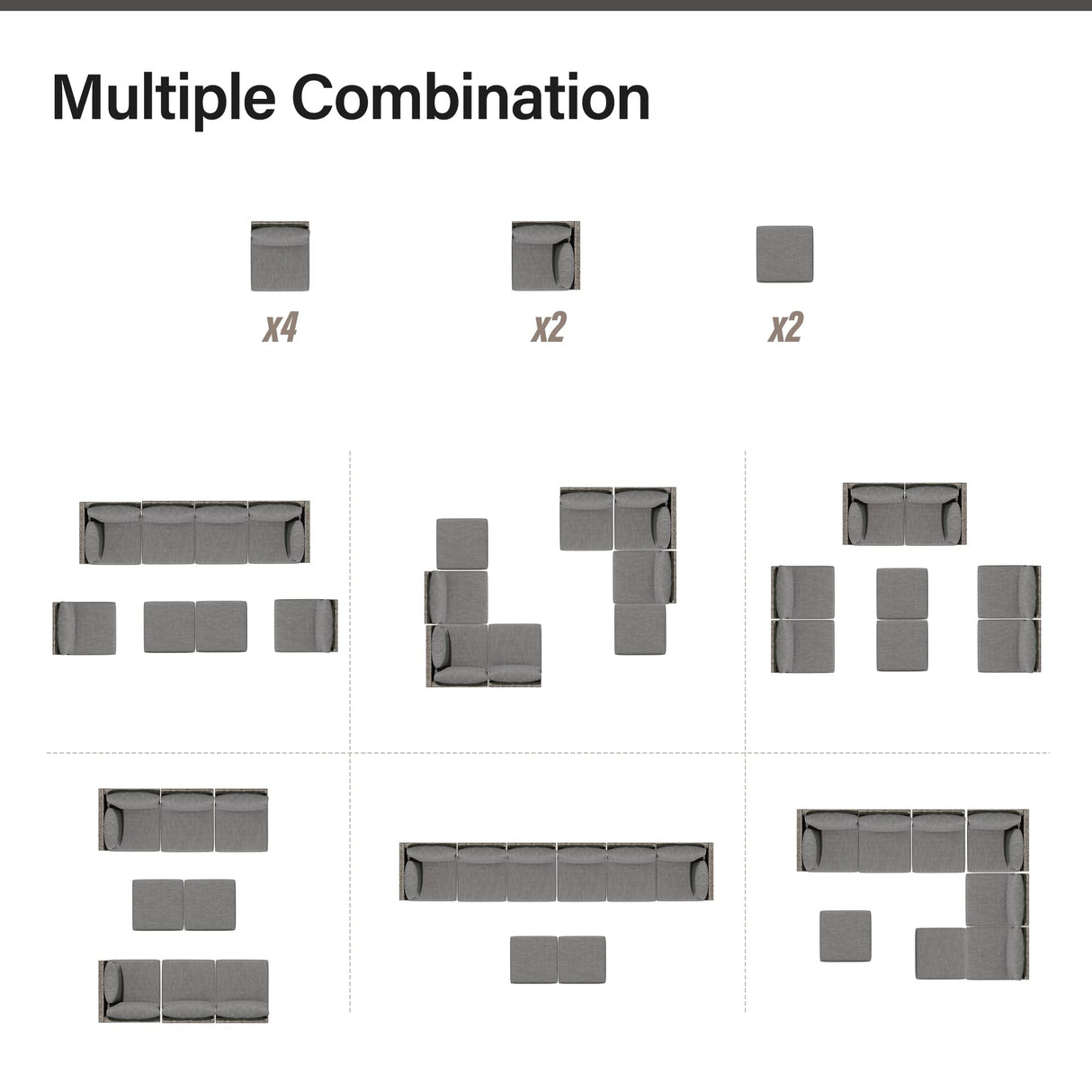 LAUSAINT HOME 8 Piece Outdoor Sectional Sofa PE Rattan Patio Conversation Sets, All Weather Patio Furniture Set with Thick Cushions for Garden, Poolside, Backyard (Grey) LAUSAINT HOME