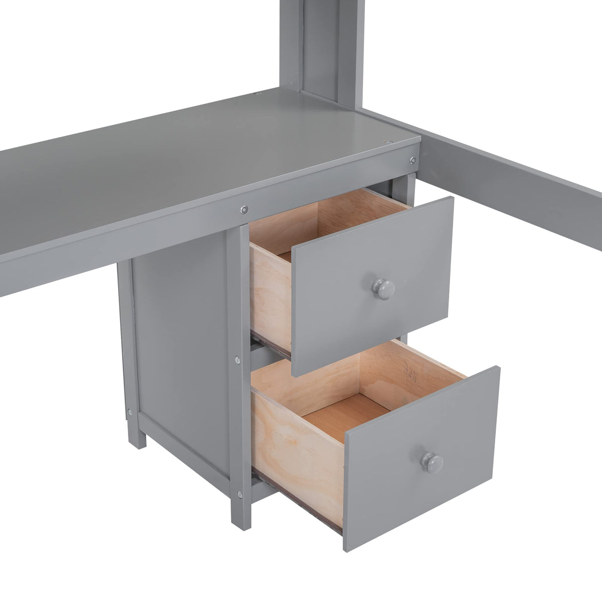 Full Size Loft Bed with Desk, Storage, Charging Station and Safety Features in Grey Bellemave