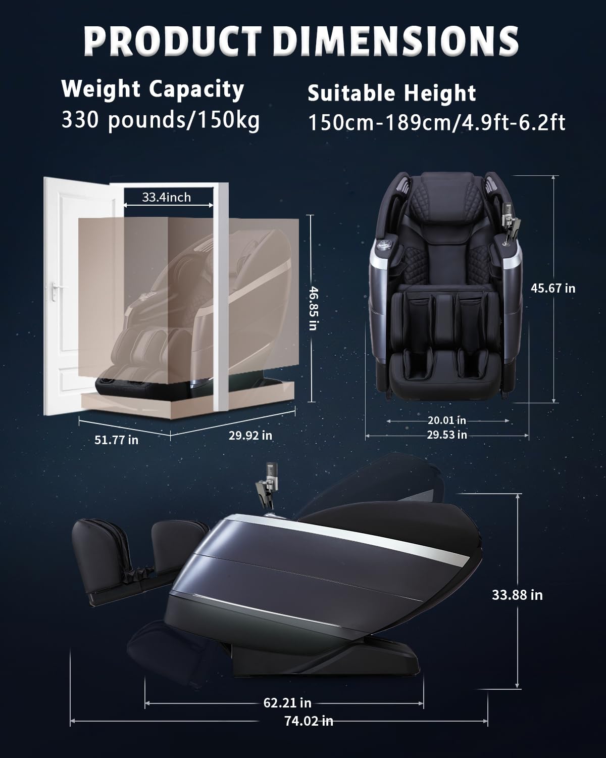 RelaxRelife 4D Full Body Massage Chair with Flexible 166° Track, Reading Light, 18 Massage Modes, 11 Techniques, 36 Airbags, Zero Gravity Recliner with Yoga Stretch and Foot Massage Black RelaxRelife