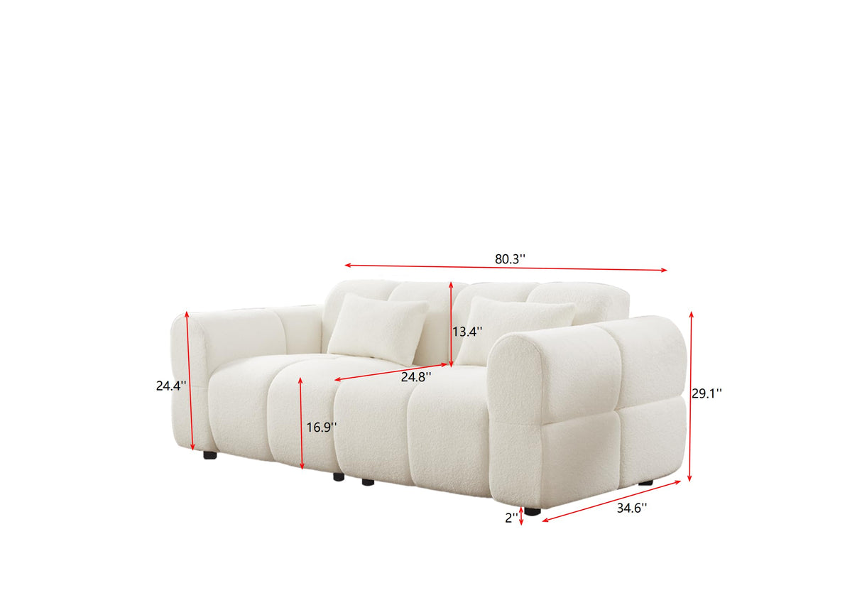 PINSOLID 80" Modern Sofa Couch, Comfy Deep Seat Lambswool Cloud Sofa, Upholstered 3-Seater Boucle Couch, Oversized Loveseat for Living Room, Bedroom, Office, Apartment(White) PINSOLID