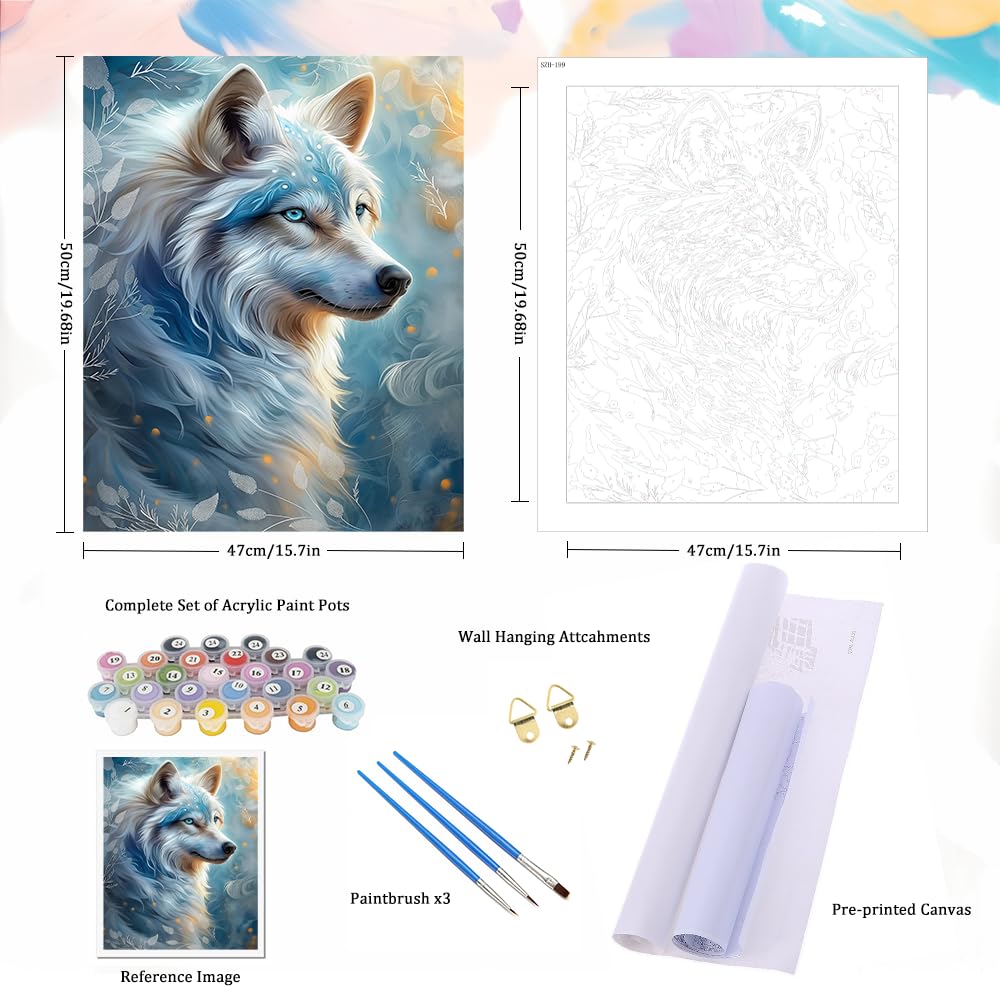 Natuyalo Paint by Numbers for Adults - Wolf Paint by Number Kits on Canvas without Frame, Animals DIY Acrylic Painting for Ideal Gift Home Wall Decor 16x20 Inch Natuyalo