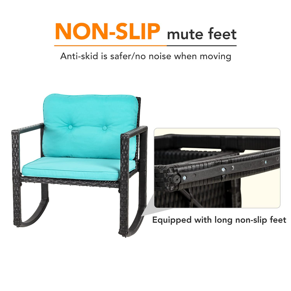 PayLessHere Outdoor Conversation Sets Rattan Furniture Wicker Rocking Chairs with Blue Cushions and Glass Coffee Table for Balcony Poolside Garden Patio Porch Backyard PayLessHere