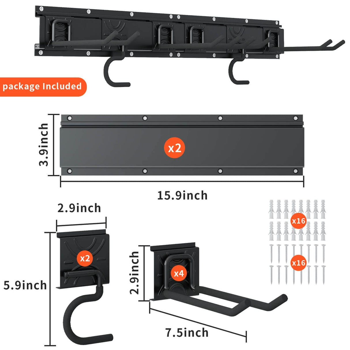 Godboat Garage Storage, 6 Hooks Garage Shelving, Garage Organization, Broom Holder Wall Mount, Garden Tool Organizer for Yard Tools & Water Hose, Cool Stuff for Fathers Day Dad Gifts, Max Load 550lbs Godboat