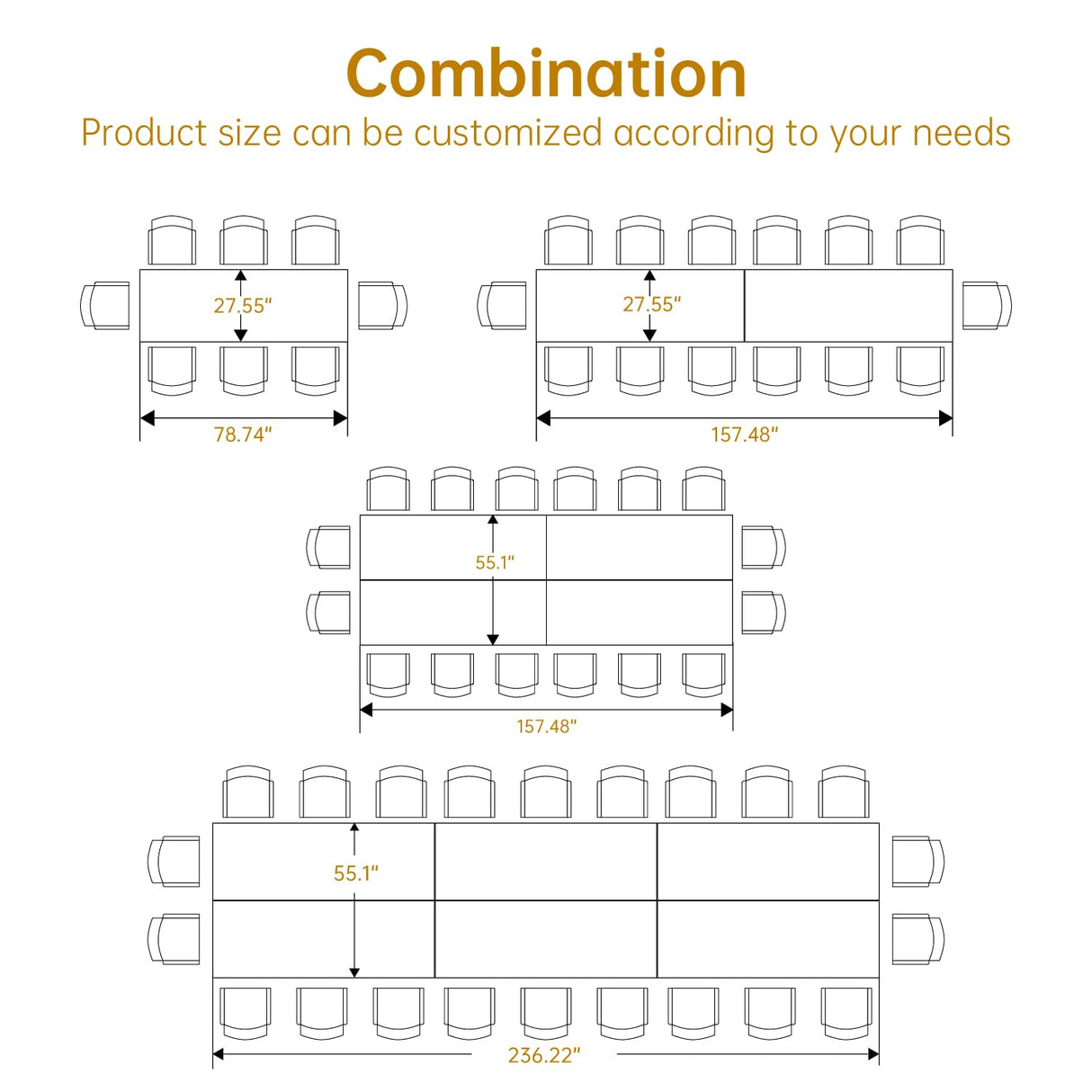 Trggivs 6.56 FT Conference Table, Super Sturdy Large Rectangle Meeting Seminar Table for 8 Person, Long Business Tables (Grey, 1PC) Trggivs