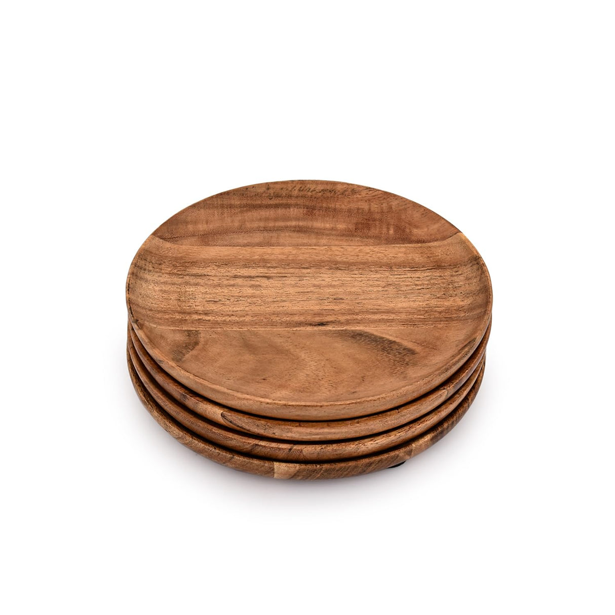 Samhita Acacia Wood Round Wood Plates Set of 4, Easy Cleaning & Lightweight for Dishes Snack, Dessert.(7" x 7" x 1") Samhita