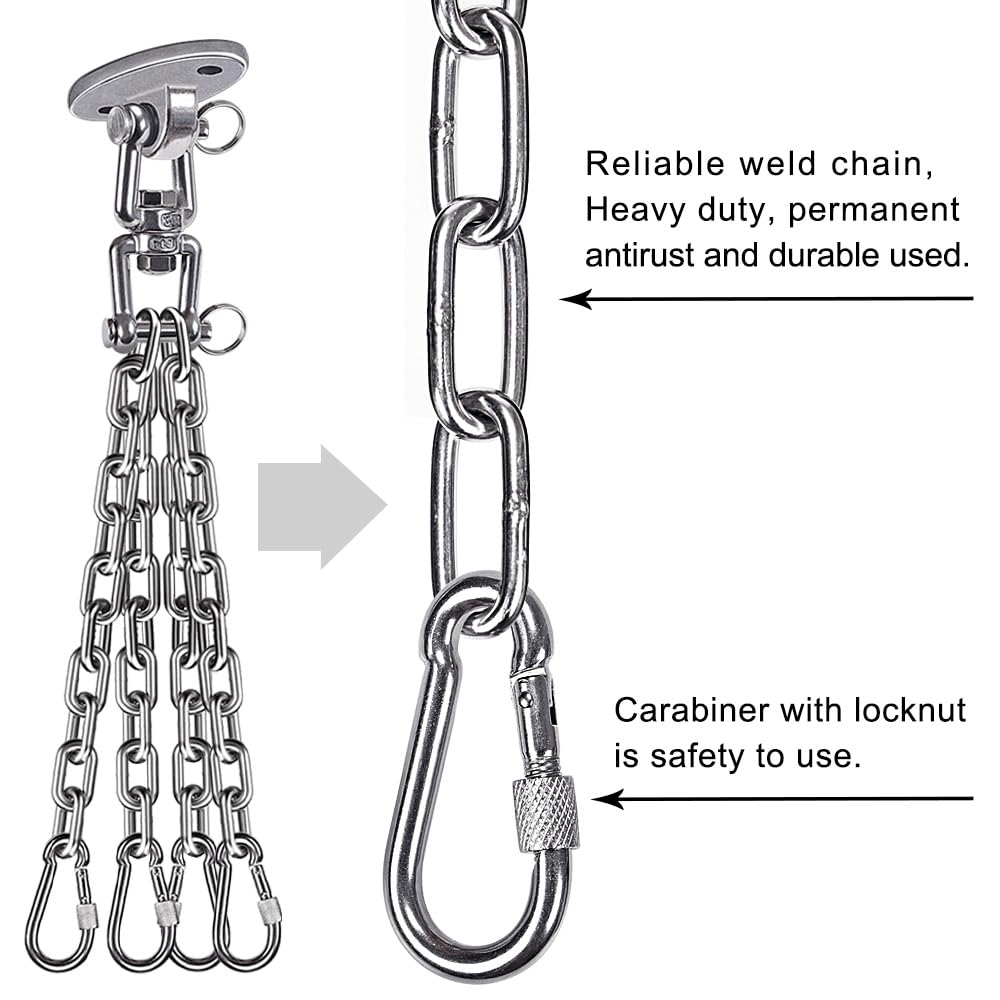 BeneLabel 360 Rotation Punching Bag Hanger Ceiling Mount with Chain Stainless Steel Punching Bag Hanging Kit 800 LB Capacity Heavy Boxing Bag Hanger Hardware with Chain BeneLabel