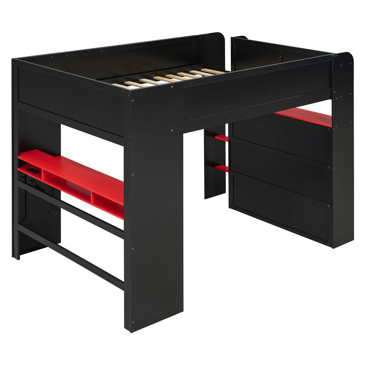 Harper & Bright Designs Gaming Bed, Full Size Gaming Loft Bed with Height-Adjustable Desk, Wardrobe, Ample Storage Space and RGB Light, Red Harper & Bright Designs