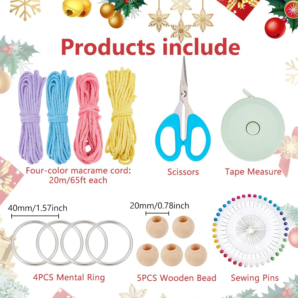 ACRNIGHEET 4pcs Snowflake Christmas Macrame Kit for Beginners, Xmas Tree Hangings Kits, Learn to Macrame with Step-by-Step Tutorials, Christmas Gifts ACRNIGHEET