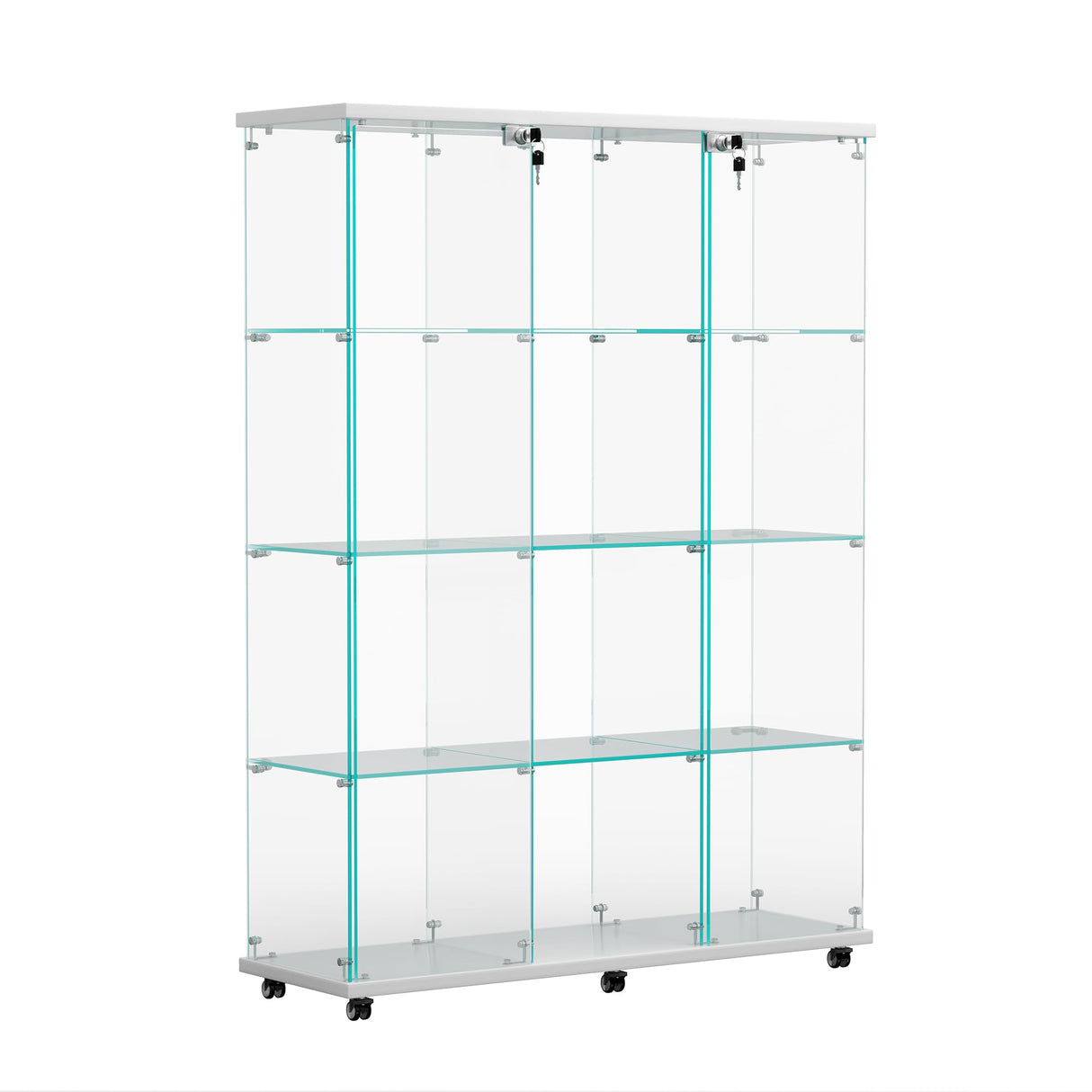 SSLine Modern Glass Display Cabinet Floor Standing Curio Cabinet with 12 Shelves Extra Large 3 Columns Showcase Display Shelf Organizer for Home Office Living Room Bedroom (Clear&White) SSLine