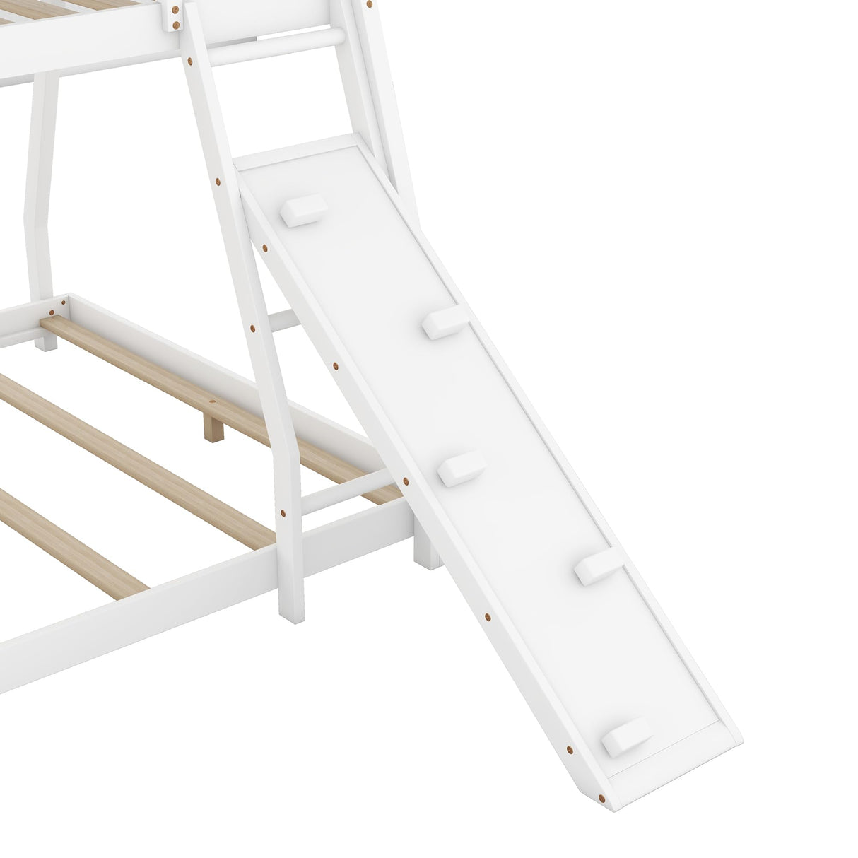 SOFTSEA Twin Over Queen Bunk Bed with Climbing Nets and Ramp in Whitewash SOFTSEA