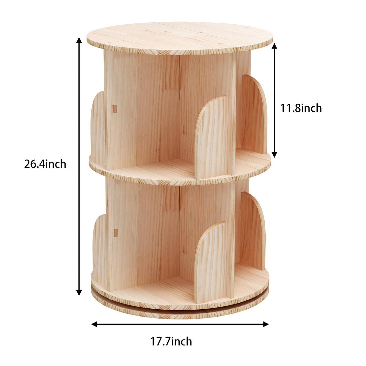 Rotating Bookshelf, 360 Display 2 Tier Floor Standing Bookcase Storage Rack for Kids&Adult, Wood Narrow Book Shelf Organizer for Bedroom, Living Room, Study Room Bear Qiaqia